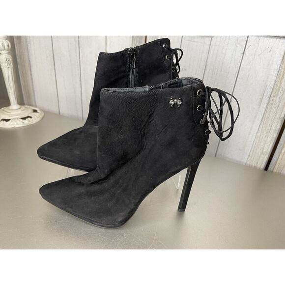 Betseyville Womens Black Faux Leather Stiletto Heel Ankle Boots Side Zipper 8.5 - Picture 1 of 8